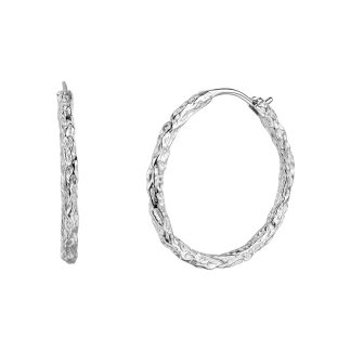 Geometric Textured Solid 925 Sterling Silver Round Circle Hoop Earrings