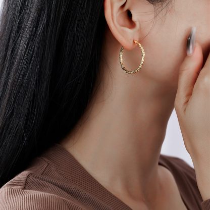 Geometric Textured Solid 925 Sterling Silver Round Circle Hoop Earrings