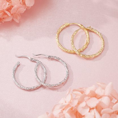 Geometric Textured Solid 925 Sterling Silver Round Circle Hoop Earrings