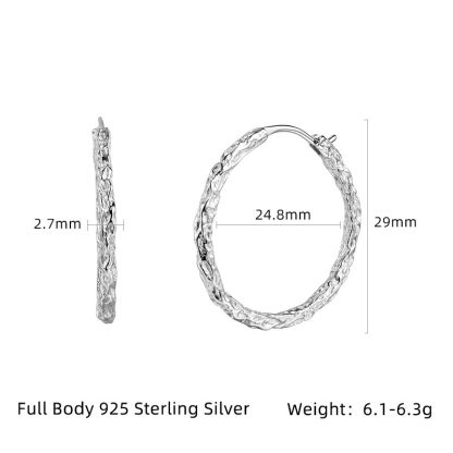 Geometric Textured Solid 925 Sterling Silver Round Circle Hoop Earrings