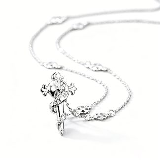 Elegant Fashion Clavicle Religious Cross Snake Cubic Zirconia 925 Sterling Silver Necklace O Chain Station Necklace