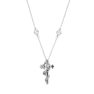 Elegant Fashion Clavicle Religious Cross Snake Cubic Zirconia 925 Sterling Silver Necklace O Chain Station Necklace