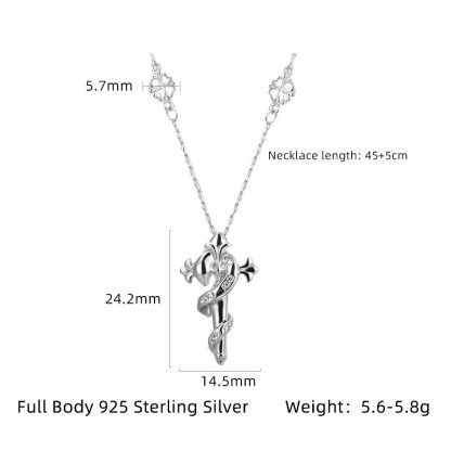 Elegant Fashion Clavicle Religious Cross Snake Cubic Zirconia 925 Sterling Silver Necklace O Chain Station Necklace
