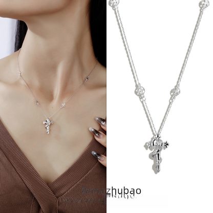 Elegant Fashion Clavicle Religious Cross Snake Cubic Zirconia 925 Sterling Silver Necklace O Chain Station Necklace