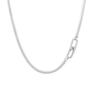 Geometric Snake Solid 925 Sterling Silver Oval Link Clasp Chain Minimalist Layering Collarbone Necklace