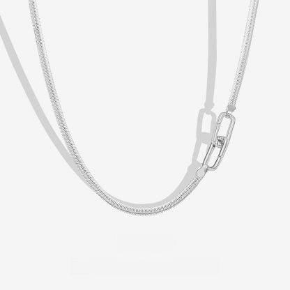 Geometric Snake Solid 925 Sterling Silver Oval Link Clasp Chain Minimalist Layering Collarbone Necklace