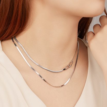 Geometric Snake Solid 925 Sterling Silver Oval Link Clasp Chain Minimalist Layering Collarbone Necklace