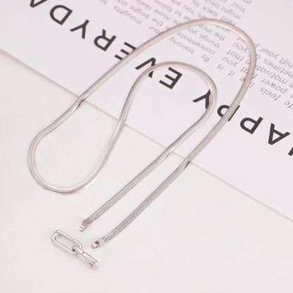 Geometric Snake Solid 925 Sterling Silver Oval Link Clasp Chain Minimalist Layering Collarbone Necklace