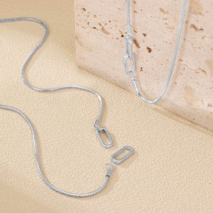 Geometric Snake Solid 925 Sterling Silver Oval Link Clasp Chain Minimalist Layering Collarbone Necklace