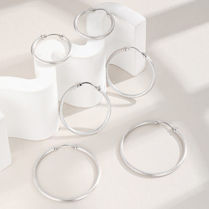 Geometric 925 Sterling Silver Round Matte Frosted Circle Hoop Earrings