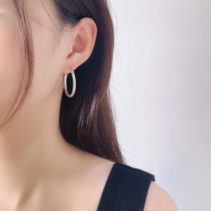 Geometric 925 Sterling Silver Round Matte Frosted Circle Hoop Earrings