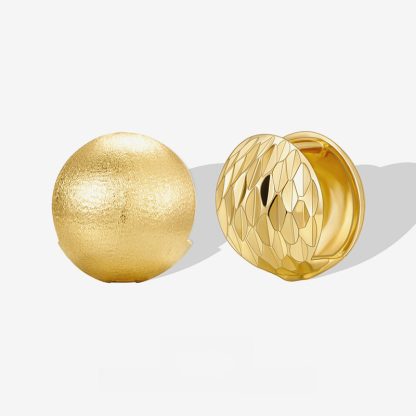 Modern Minimalist Fashion Jewelry Geometric Brushed Matte And Diamond Cut Laser Texture Hinged Clip  Round Dome Pure Metal 925 Sterling Silver Earrings