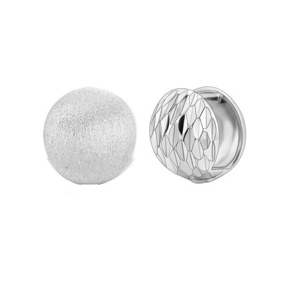 Modern Minimalist Fashion Jewelry Geometric Brushed Matte And Diamond Cut Laser Texture Hinged Clip  Round Dome Pure Metal 925 Sterling Silver Earrings