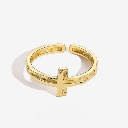 Cross Design Textured Wrinkle Pattern 925 Sterling Silver Adjustable Ring
