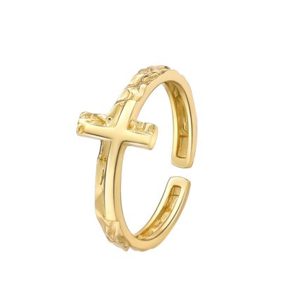 Cross Design Textured Wrinkle Pattern 925 Sterling Silver Adjustable Ring