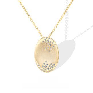 Geometric Oval Brushed Finish Cubic Zirconia 18K Gold Plated 925 Sterling Silver Pendant Necklace