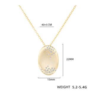 Geometric Oval Brushed Finish Cubic Zirconia 18K Gold Plated 925 Sterling Silver Pendant Necklace