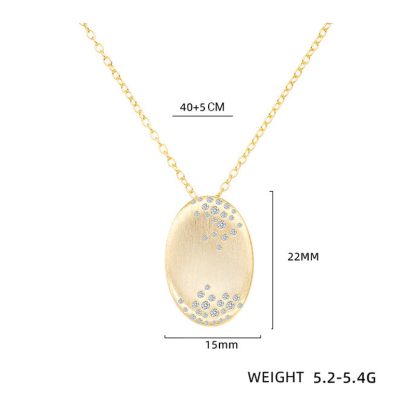 Geometric Oval Brushed Finish Cubic Zirconia 18K Gold Plated 925 Sterling Silver Pendant Necklace