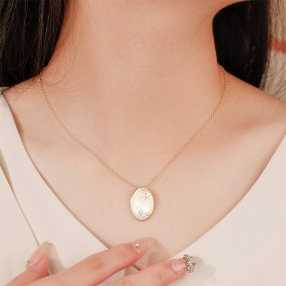 Geometric Oval Brushed Finish Cubic Zirconia 18K Gold Plated 925 Sterling Silver Pendant Necklace