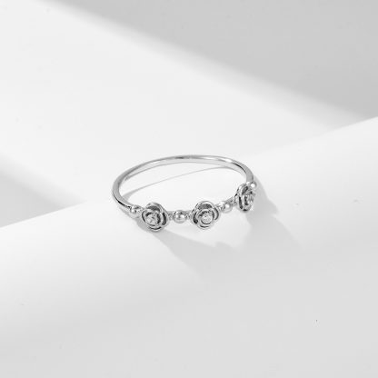 Women Beautiful CZ Rose Flowers 925 Sterling Silver Ring