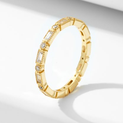 Office Geometry Baguette CZ Round 925 Sterling Silver Ring