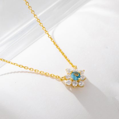 Beautiful Blue White CZ Flower 925 Sterling Silver Necklace