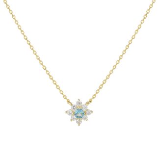 Beautiful Blue White CZ Flower 925 Sterling Silver Necklace