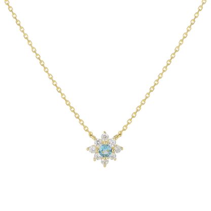 Beautiful Blue White CZ Flower 925 Sterling Silver Necklace