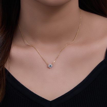 Beautiful Blue White CZ Flower 925 Sterling Silver Necklace