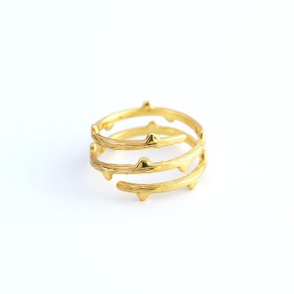Thorn Branch Textured Wrap S925 Sterling Silver Open Band Adjustable Ring