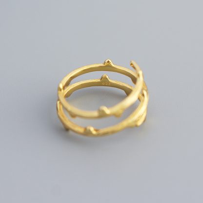 Thorn Branch Textured Wrap S925 Sterling Silver Open Band Adjustable Ring