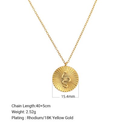Snake Round Disc 925 Sterling Silver Sunburst Texture Coin Chain Pendant Necklace