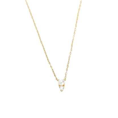 Mini Pearl And Clear Cubic Zirconia Pendant Necklace 925 Sterling Silver Delicate Clavicle Chain Adjustable Necklace For Women Minimalist Elegant Fashion Daily Wear Anniversary Gift Jewelry