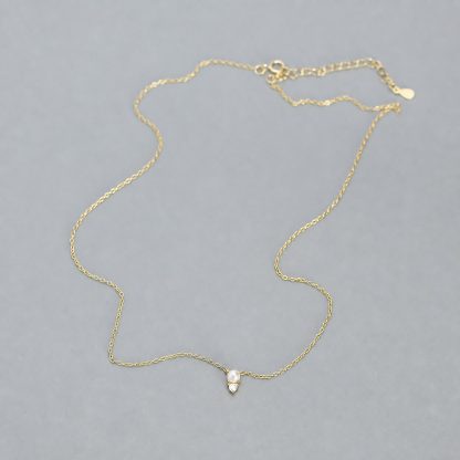 Mini Pearl And Clear Cubic Zirconia Pendant Necklace 925 Sterling Silver Delicate Clavicle Chain Adjustable Necklace For Women Minimalist Elegant Fashion Daily Wear Anniversary Gift Jewelry