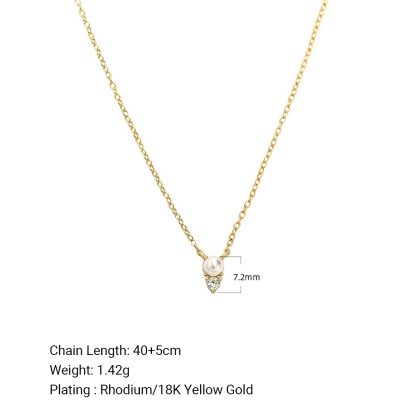 Mini Pearl And Clear Cubic Zirconia Pendant Necklace 925 Sterling Silver Delicate Clavicle Chain Adjustable Necklace For Women Minimalist Elegant Fashion Daily Wear Anniversary Gift Jewelry
