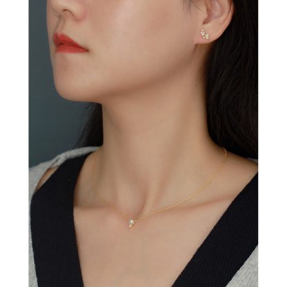 Mini Pearl And Clear Cubic Zirconia Pendant Necklace 925 Sterling Silver Delicate Clavicle Chain Adjustable Necklace For Women Minimalist Elegant Fashion Daily Wear Anniversary Gift Jewelry