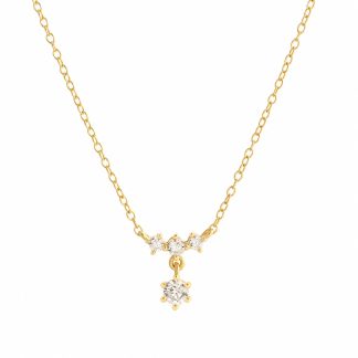 Snowflake Inspired Cubic Zirconia Drop 925 Sterling Silver Delicate Clavicle Chain Necklace