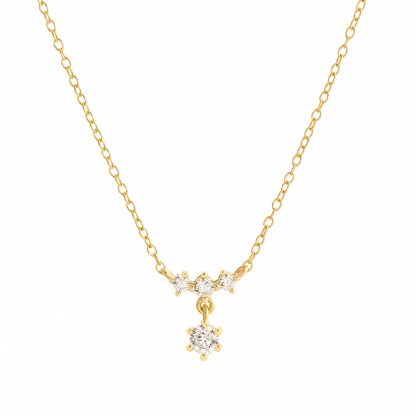 Snowflake Inspired Cubic Zirconia Drop 925 Sterling Silver Delicate Clavicle Chain Necklace