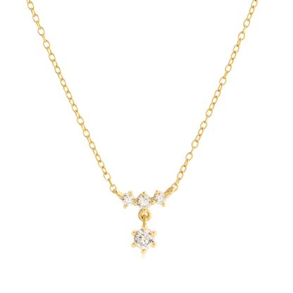 Snowflake Inspired Cubic Zirconia Drop 925 Sterling Silver Delicate Clavicle Chain Necklace