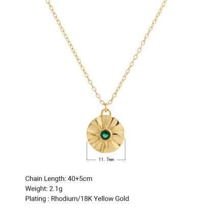 Green Stone Sunburst Disc 925 Sterling Silver Pendant Delicate Layering Clavicle Chain Necklace