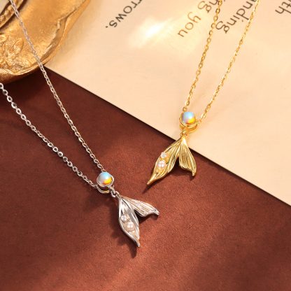Mermaid Tail Pearl 925 Sterling Silver Necklace Semi Transparent Round Decorative Fashion Simple Pendant Necklace