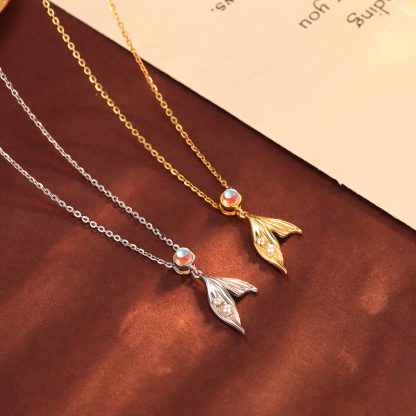 Mermaid Tail Pearl 925 Sterling Silver Necklace Semi Transparent Round Decorative Fashion Simple Pendant Necklace