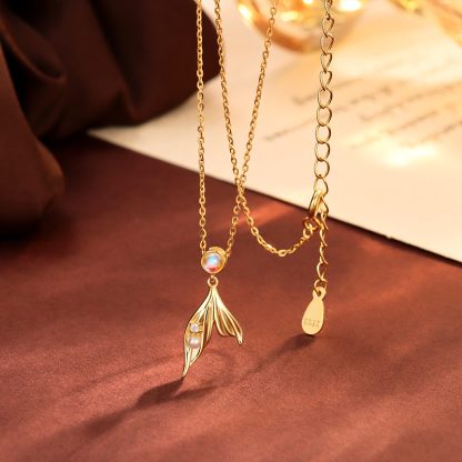 Mermaid Tail Pearl 925 Sterling Silver Necklace Semi Transparent Round Decorative Fashion Simple Pendant Necklace