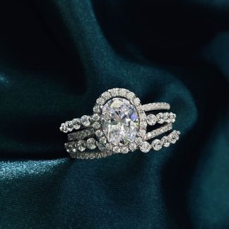 Elegant Oval CZ Multi Layer 925 Sterling Silver Ring
