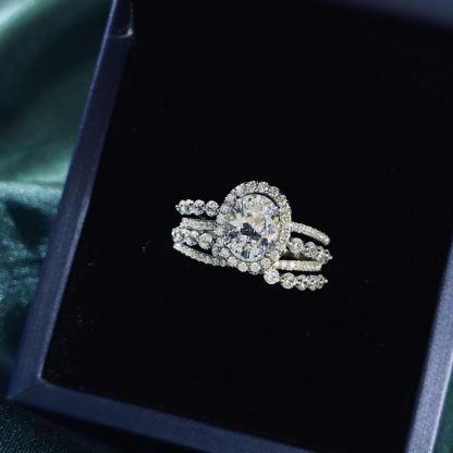 Elegant Oval CZ Multi Layer 925 Sterling Silver Ring