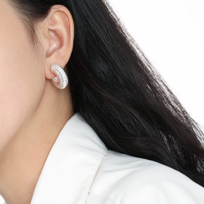Fashion Letter C Shape Spring 999 Sterling Silver Electroforming Stud Earrings