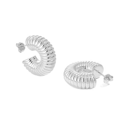 Fashion Letter C Shape Spring 999 Sterling Silver Electroforming Stud Earrings