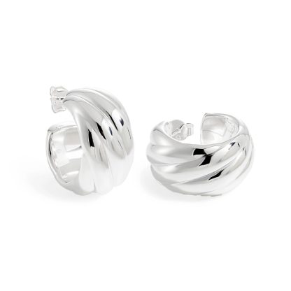 999 Sterling Silver Electroforming Chunky Geometric Statement Hoops Lightweight Twisted Earrings