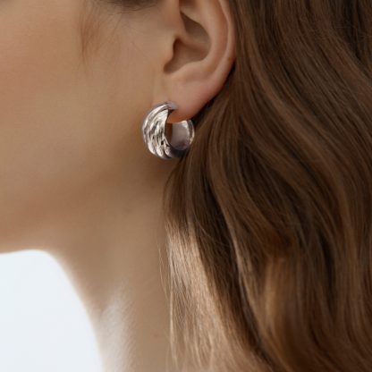 999 Sterling Silver Electroforming Chunky Geometric Statement Hoops Lightweight Twisted Earrings