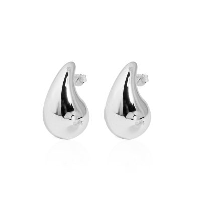 Casual Middle Drop Water S999 Sterling Silver Stud Earrings Electroforming